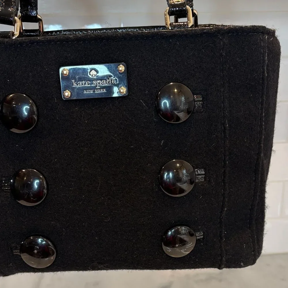 Kate Spade Purse Handbag Quinn Beantown Wool Button Satchel Pocketbook